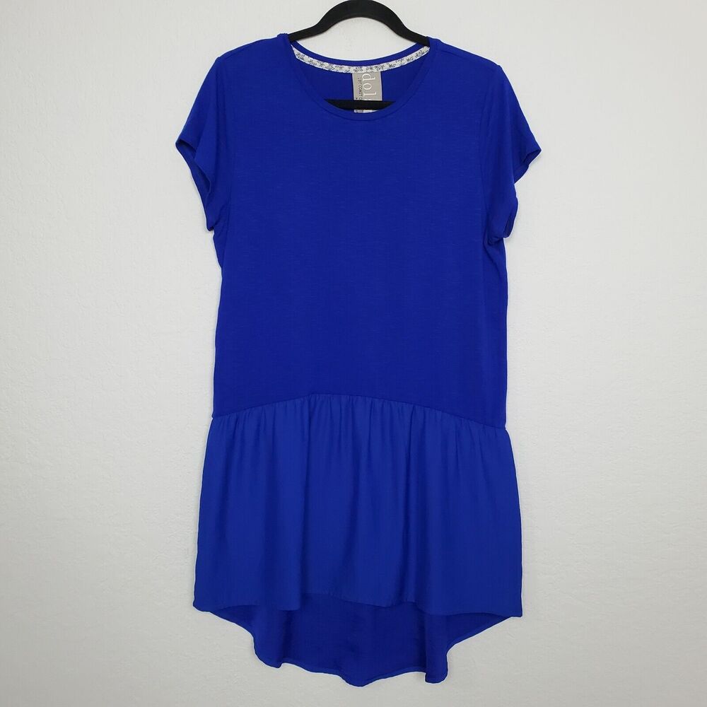 Dolan‎ Left Coast Womens Tunic Top Size S Blue Tiered Hem Short Sleeve Crew Neck